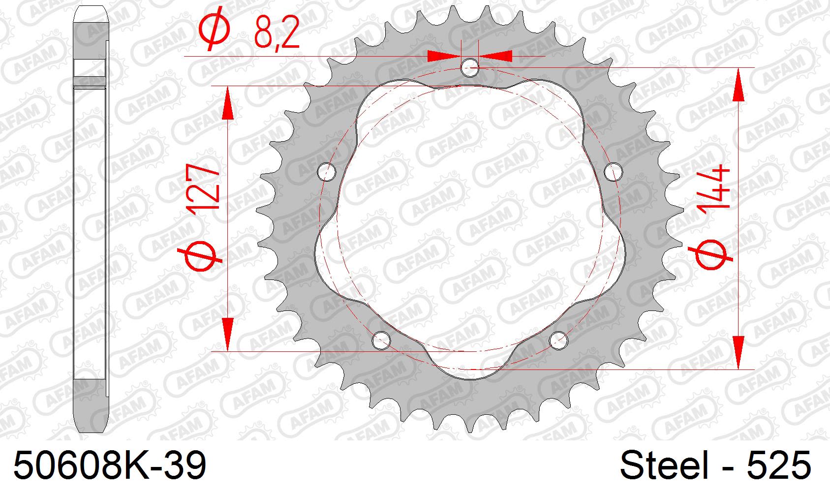 Corona AFAM 50608K-39 in acciaio passo 525 nera DUCATI 1100 MONSTER 2009  -2010  