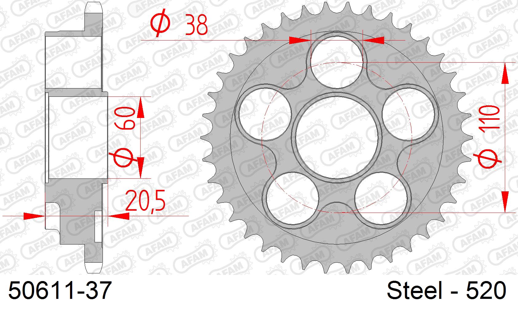 Corona AFAM 50611-37 in acciaio passo 520 DUCATI 748 SP 1995  -1998  