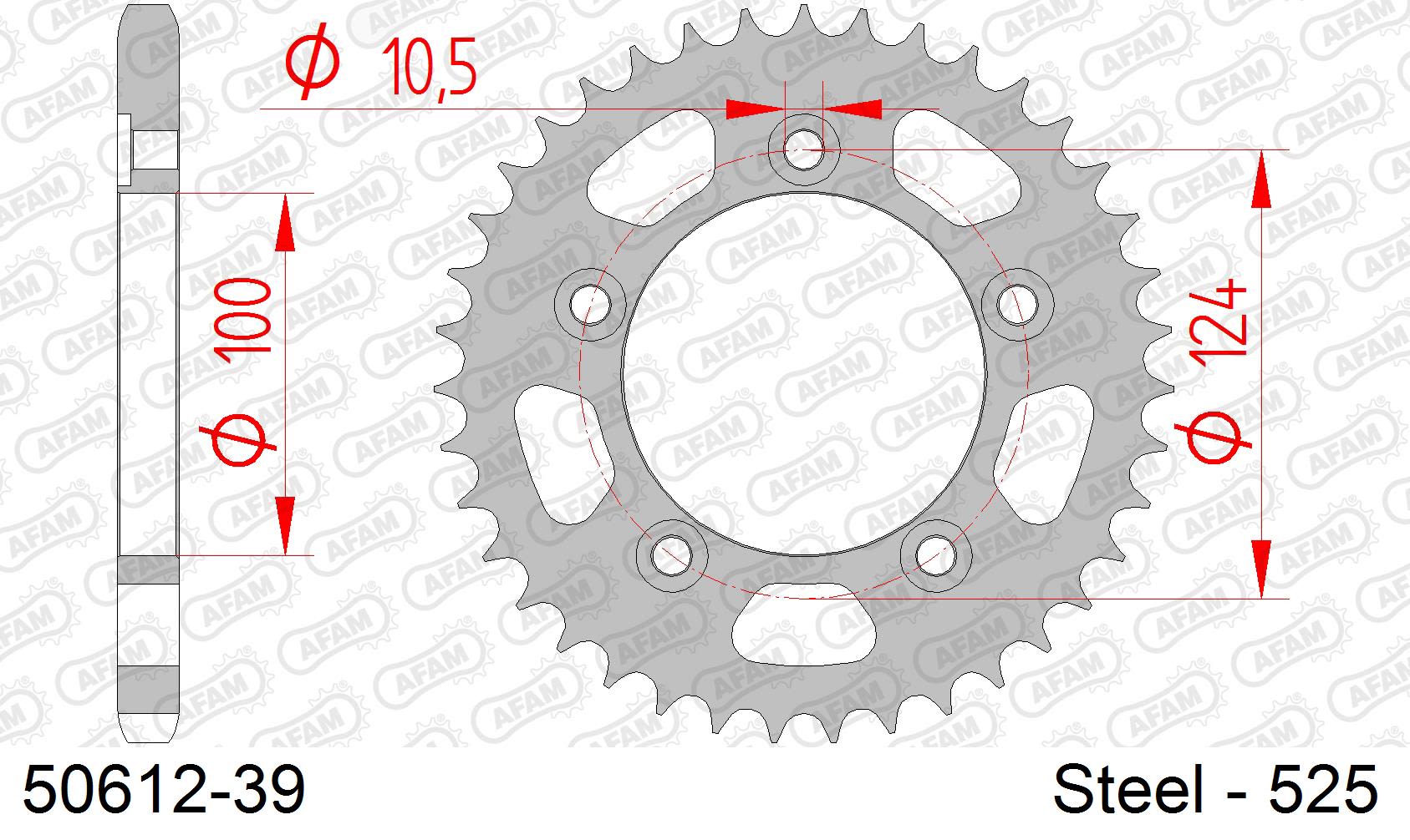 Corona AFAM 50612-39 in acciaio passo 525 DUCATI 749 DARK 2004  -2006  