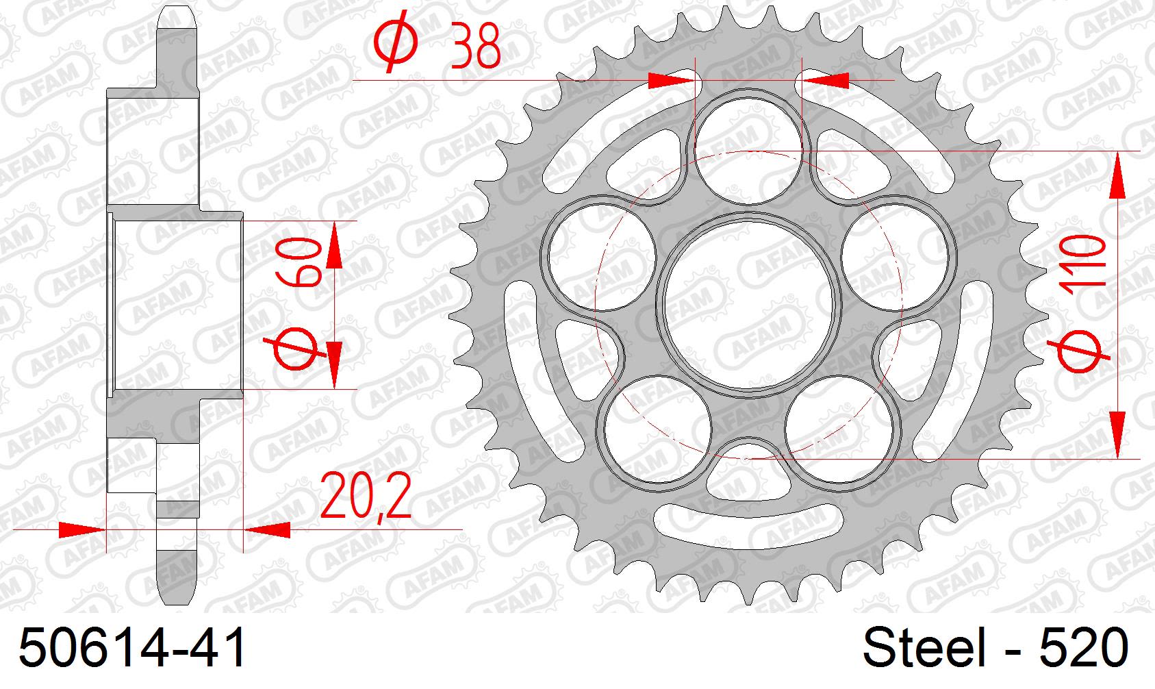 Corona AFAM 50614-41 in acciaio passo 520 DUCATI 800 S2R MONSTER 2005  -2007  