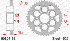 Corona AFAM 50801-38 in acciaio passo 525 DUCATI 1098 2007  -2008  