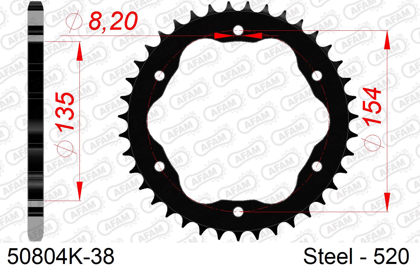 Corona AFAM 50804K-38 in acciaio passo 520 nera DUCATI 1098 2007  -2008  