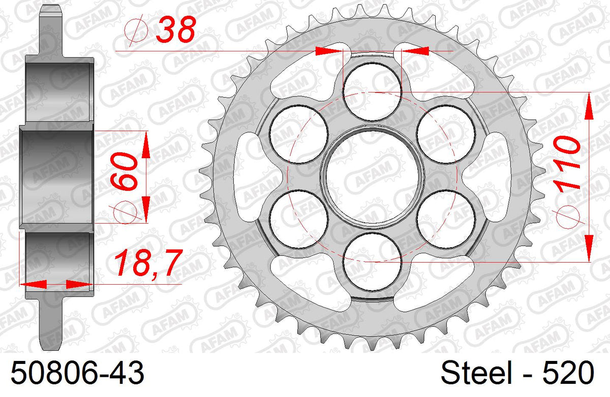 Corona AFAM 50806-43 in acciaio passo 520 DUCATI 939 S SUPERSPORT 2017  -2020  