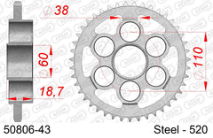 Corona AFAM 50806-43 in acciaio passo 520 DUCATI 939 S SUPERSPORT 2017  -2020  