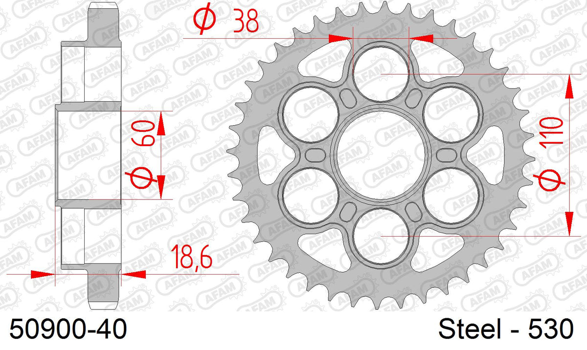 Corona AFAM 50900-40 in acciaio passo 530 DUCATI 1200 MULTISTRADA 2010  -2014  