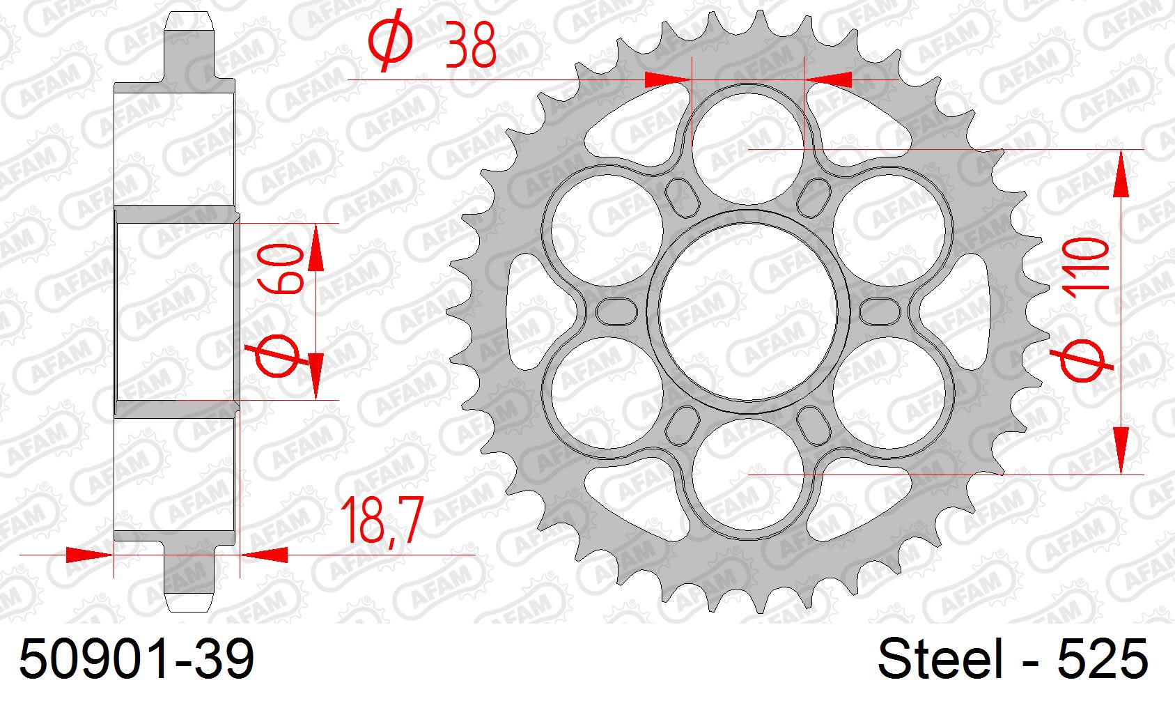 Corona AFAM 50901-39 in acciaio passo 525 DUCATI 1199 PANIGALE 2012  -2013  