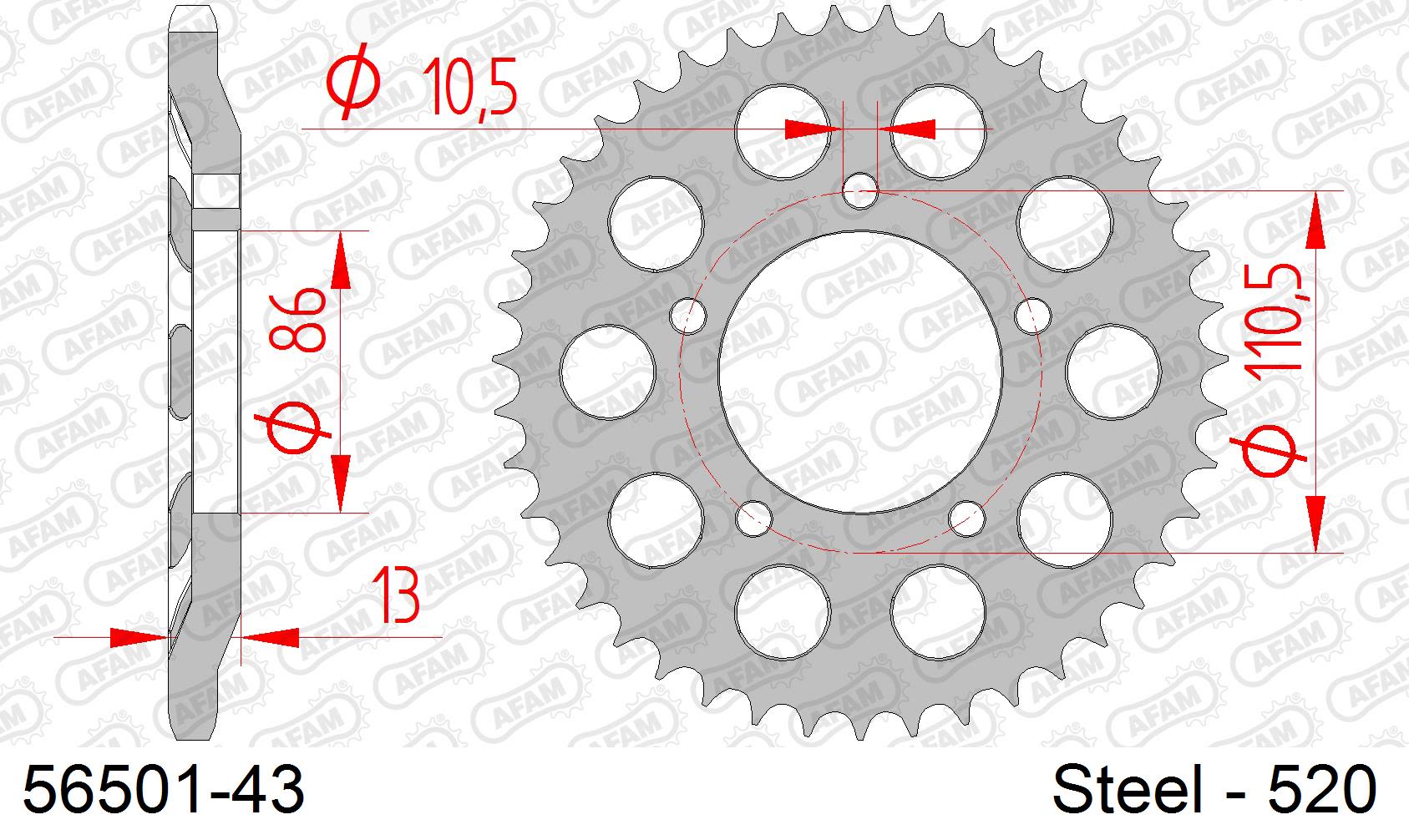 Corona AFAM 56501-43 in acciaio passo 520 GILERA 600 NORDWEST 1991  -1994  