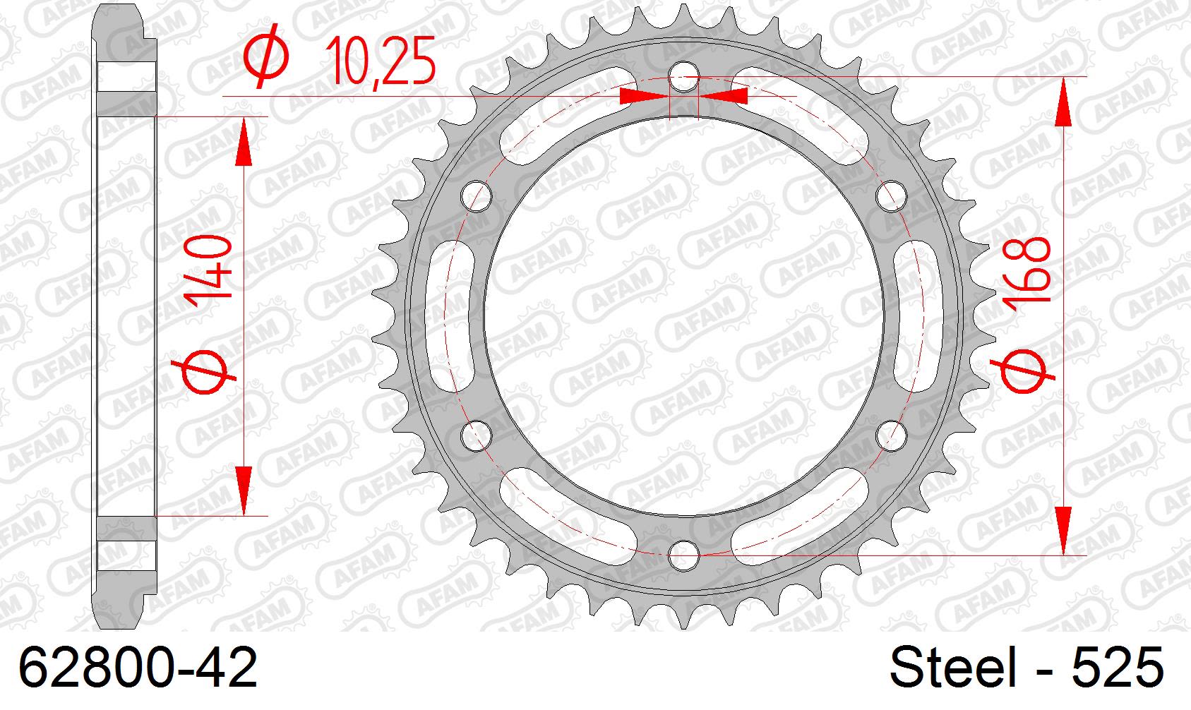 Corona AFAM 62800-42 in acciaio passo 525 HUSQVARNA R 900 NUDA ABS 2012  -2013  