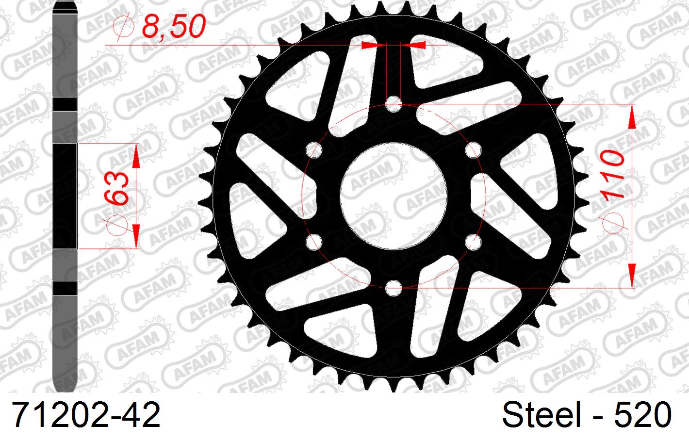 Corona AFAM 71202-42 in acciaio passo 520 KTM RC 200 2014  -2019  