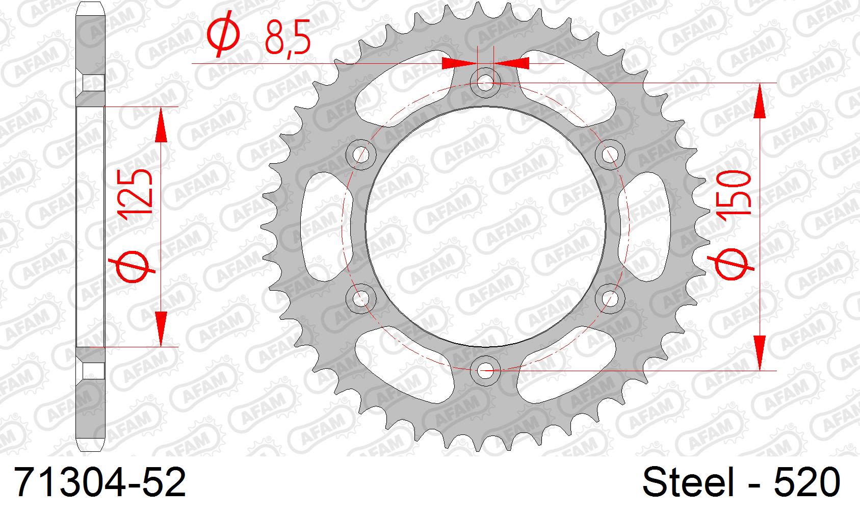 Corona AFAM 71304-52 in acciaio passo 520 GAS-GAS EC-F 250 2021  -2023  