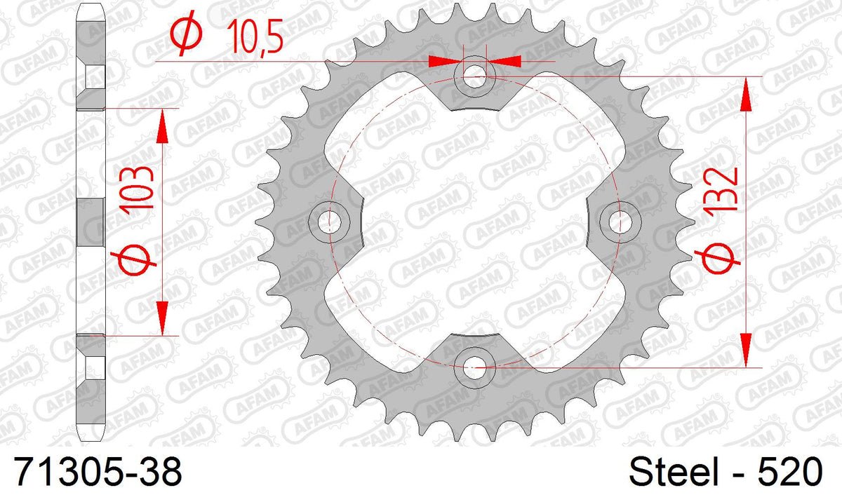 Corona AFAM 71305-38 in acciaio passo 520 KTM SX 450 QUAD 2008  -2010  