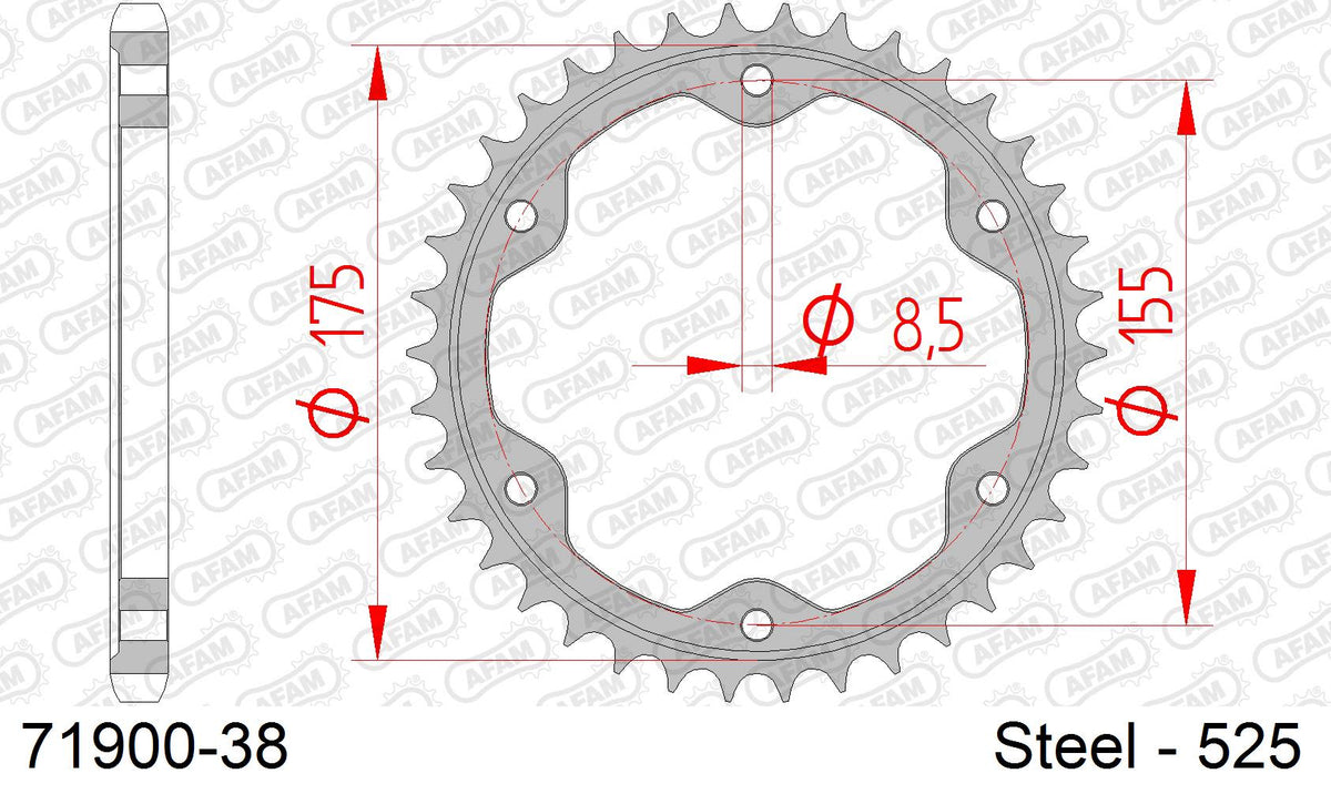 Corona AFAM 71900-38 in acciaio passo 525 KTM 1290 R SUPERDUKE R ABS 2014  -2022  