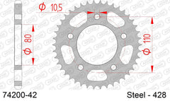 Corona AFAM 74200-42 in acciaio passo 428 KYMCO KR 125 QUANNON NAKED 2010  -2015  