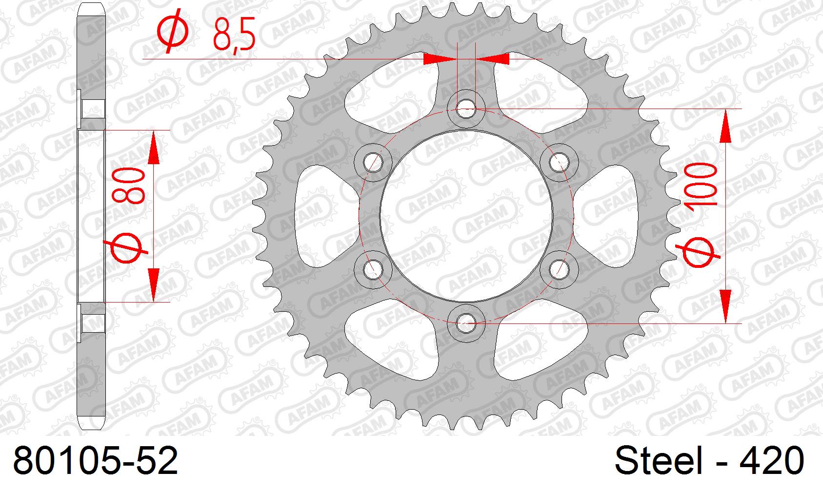 Corona AFAM 80105-52 in acciaio passo 420 RIEJU RRX 50 SM SPIKE 2003  -2004  