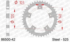 Corona AFAM 86500-42 in acciaio passo 525 TRIUMPH TT 600 2000  -2003  