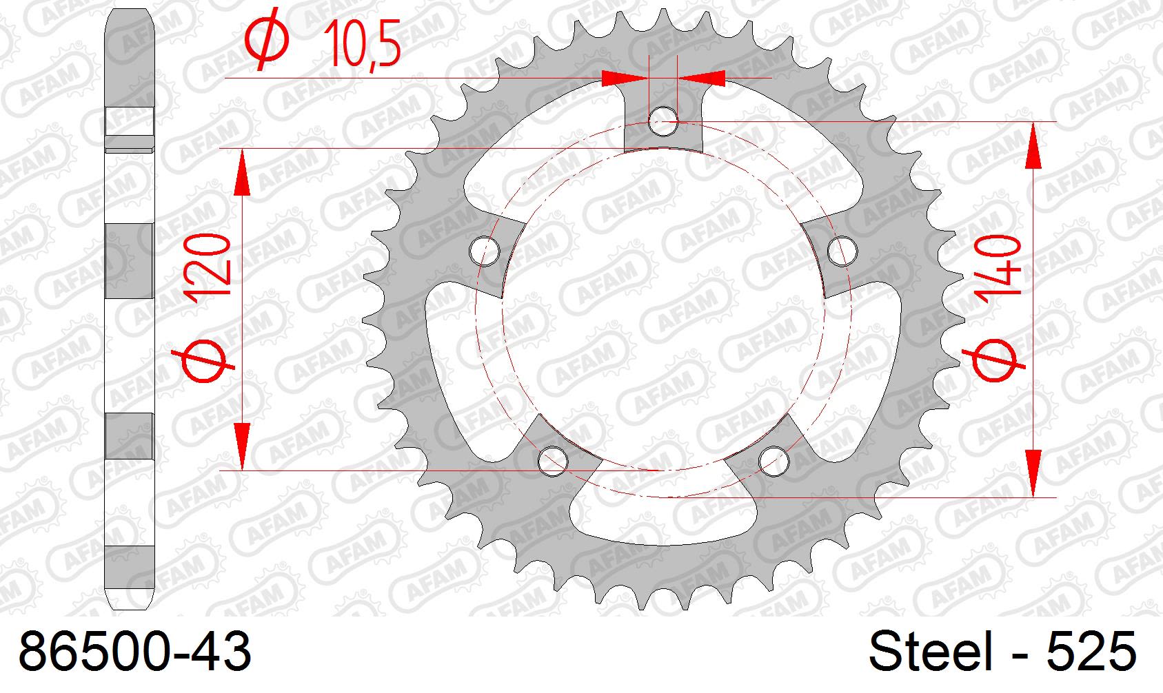 Corona AFAM 86500-43 in acciaio passo 525 TRIUMPH T 100 BONNEVILLE 2001  -2006  