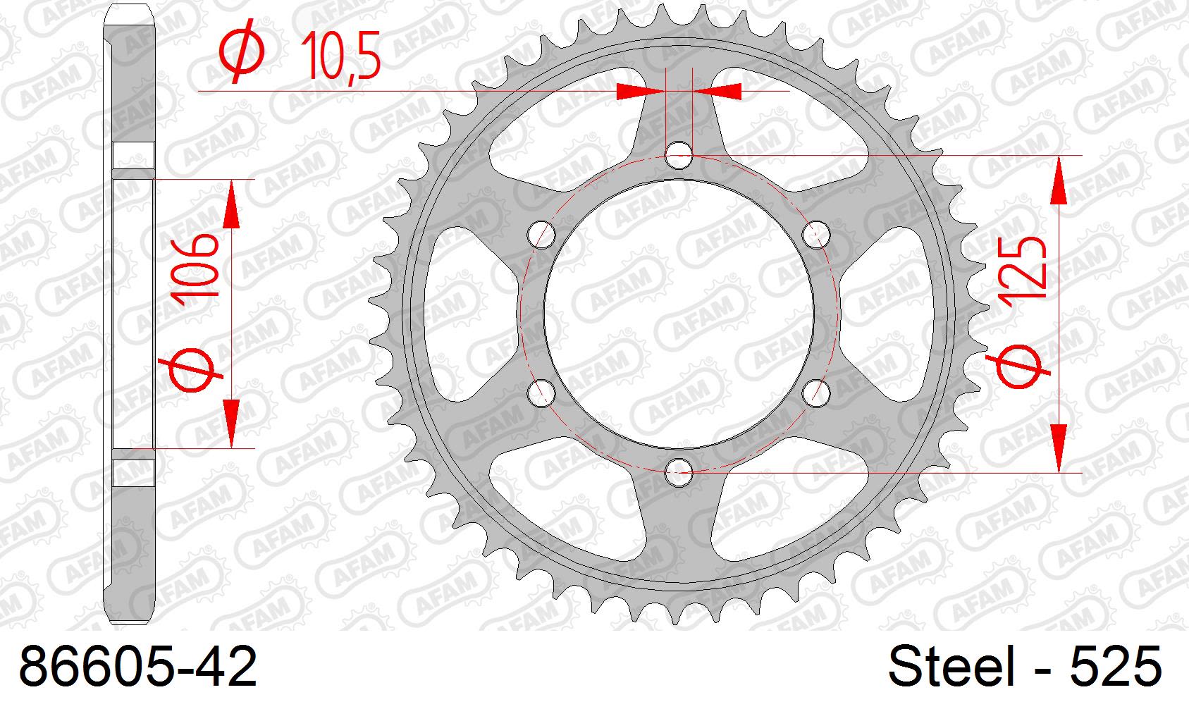 Corona AFAM 86605-42 in acciaio passo 525 TRIUMPH R 1200 TRUXTON 2016  -2017  