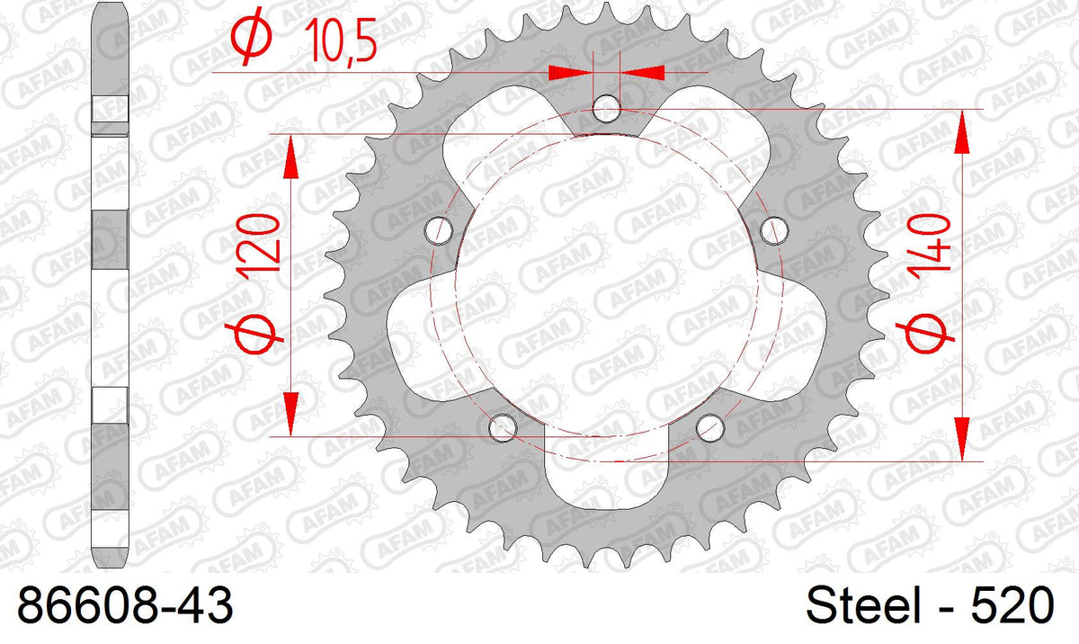 Corona AFAM 86608-43 in acciaio passo 520 TRIUMPH T100 900 BONNEVILLE 2015  -2016  