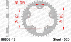 Corona AFAM 86608-43 in acciaio passo 520 TRIUMPH T100 900 BONNEVILLE 2015  -2016  