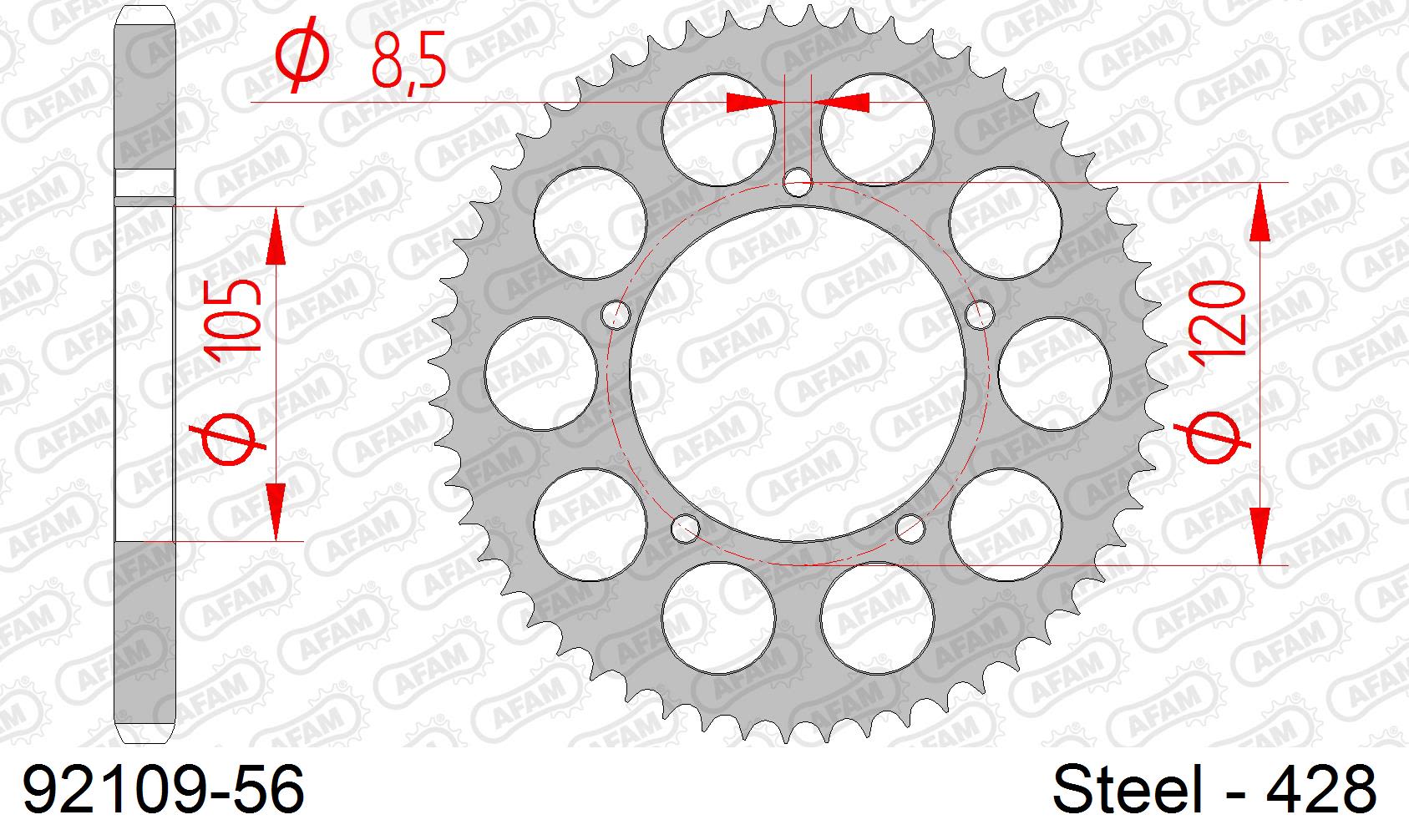 Corona AFAM 92109-56 in acciaio passo 428 SACHS (HERCULES) ZZ 125 FUNBIKE 2002