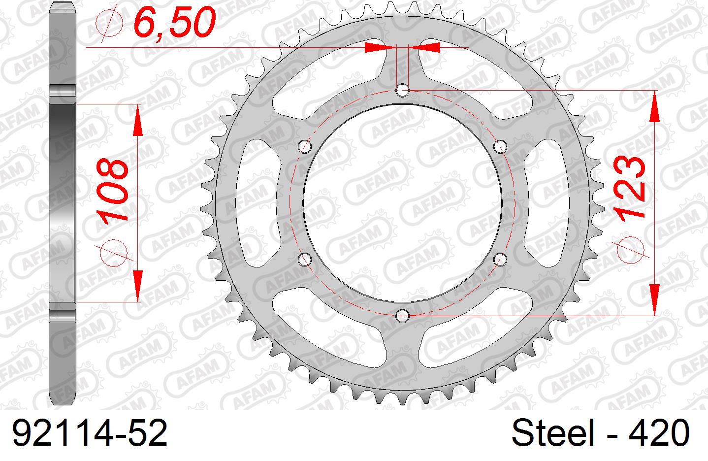 Corona AFAM 92114-52 in acciaio passo 420 MH/MOTOR HISPANIA RX 50 2005  -2007  