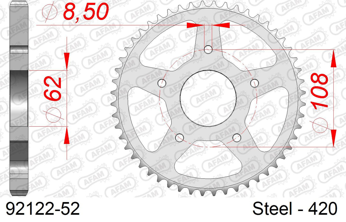 Corona AFAM 92122-52 in acciaio passo 420 MH/MOTOR HISPANIA RX 50 R 2008  -2009  