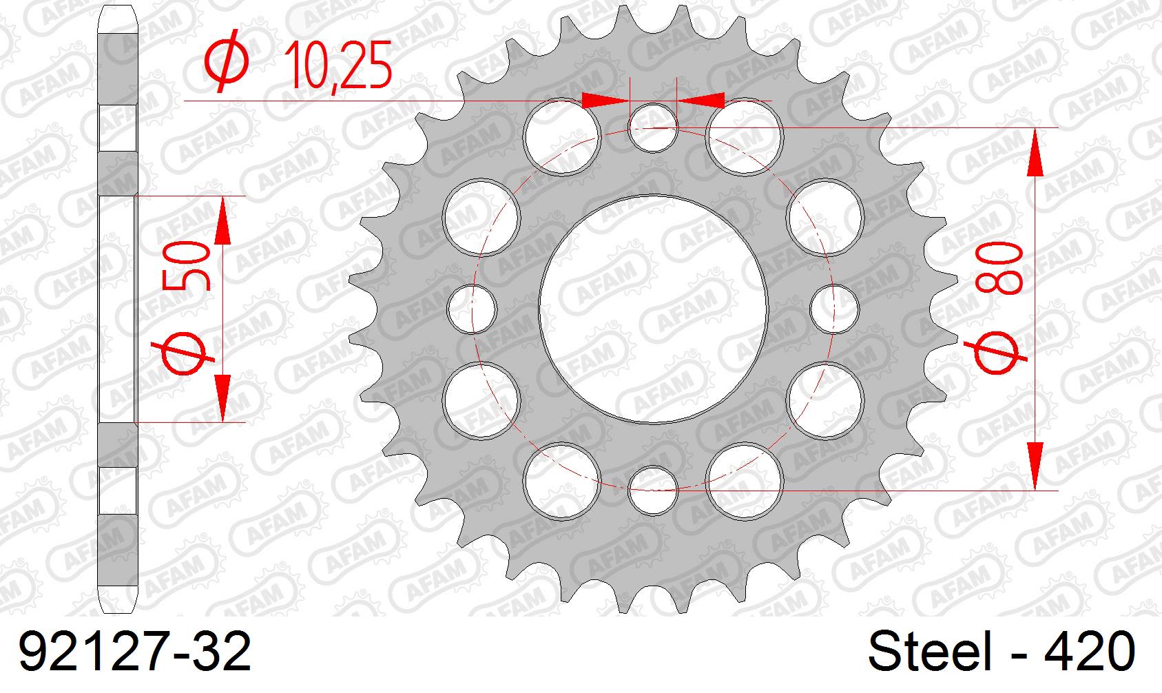 Corona AFAM 92127-32 in acciaio passo 420 SKYTEAM PRO 125 SKYMAX 2014  -2016  