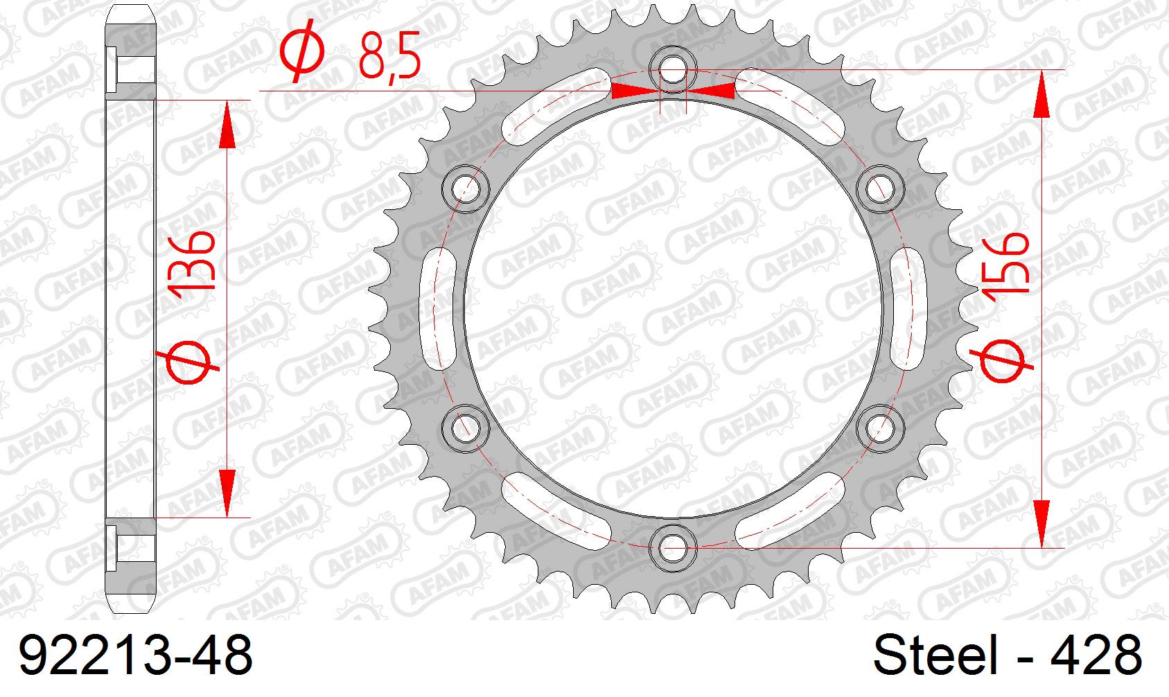 Corona AFAM 92213-48 in acciaio passo 428 AJP PR3 125 ENDURO 2004  -2005  