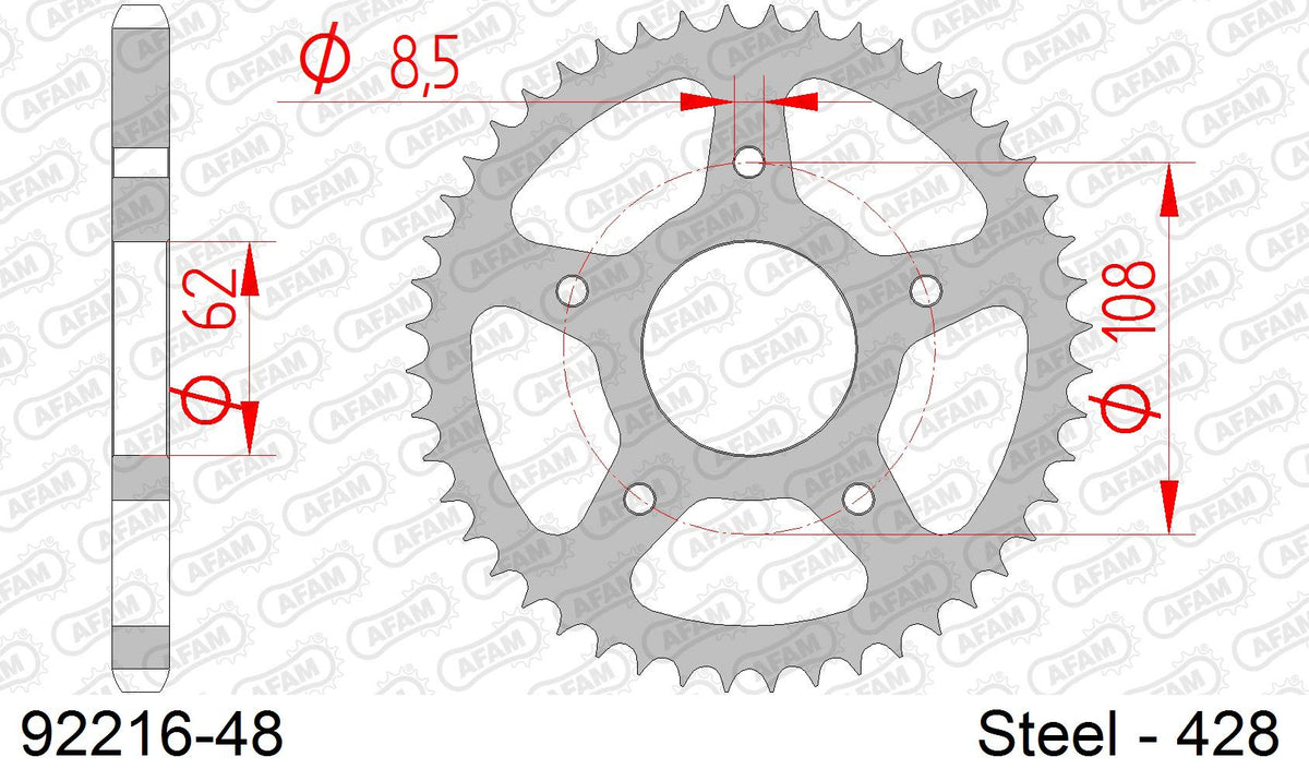 Corona AFAM 92216-48 in acciaio passo 428 MH/MOTOR HISPANIA MH7 125 NAKED 2008  -2010  