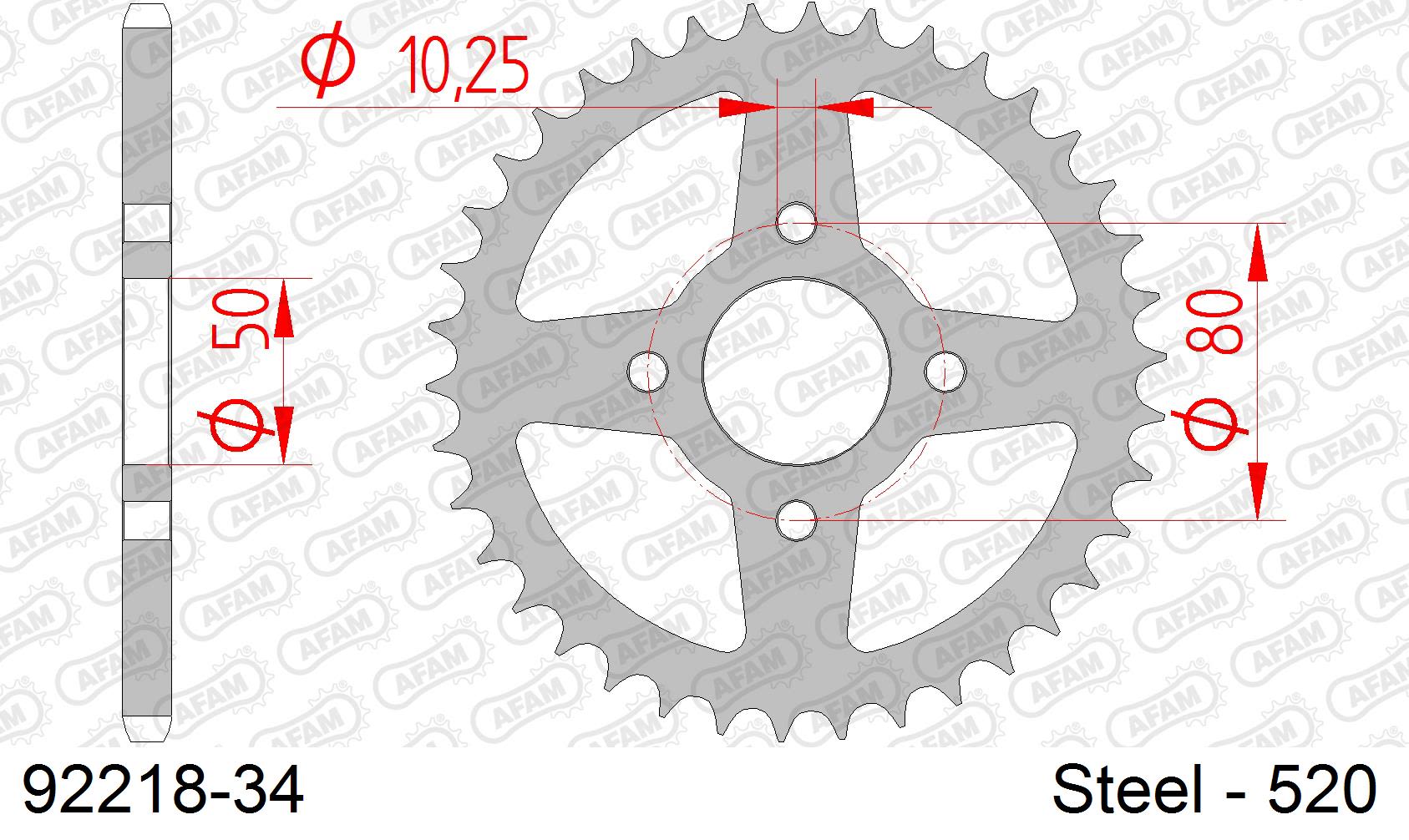 Corona AFAM 92218-34 in acciaio passo 520 SYM 200 TRACKRUNNER 2006  -2009  