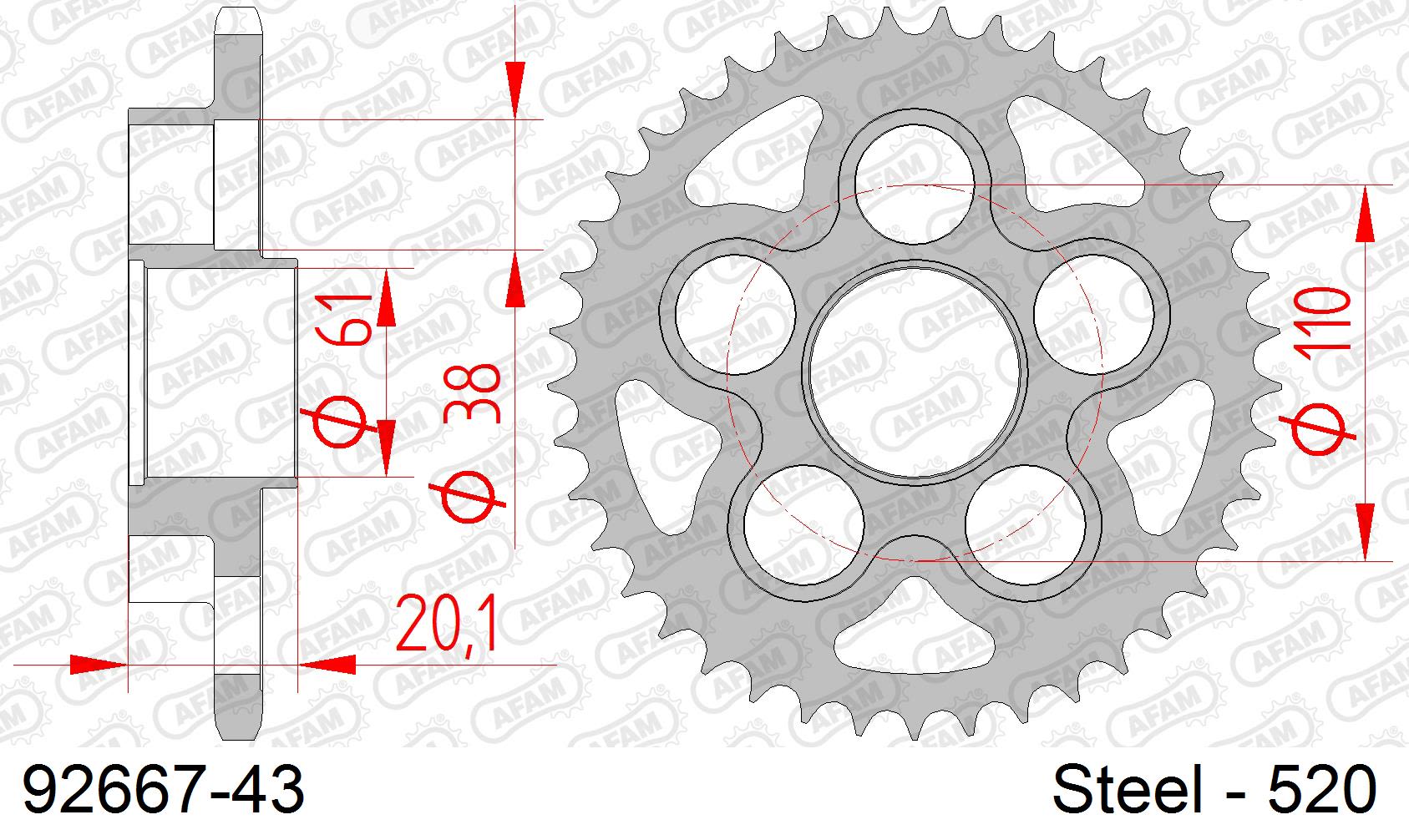 Corona AFAM 92667-43 in acciaio passo 520 MV AGUSTA F4 750 S 2002