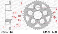 Corona AFAM 92667-43 in acciaio passo 520 MV AGUSTA F4 750 S 2002