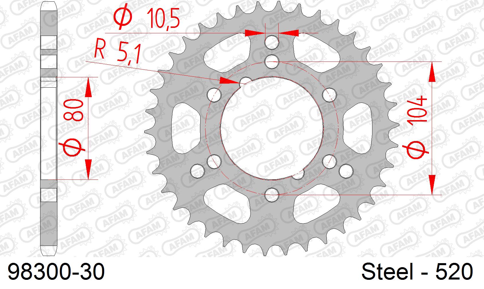 Corona AFAM 98300-30 in acciaio passo 520 POLARIS 500 SCRAMBLER 2000  -2004  