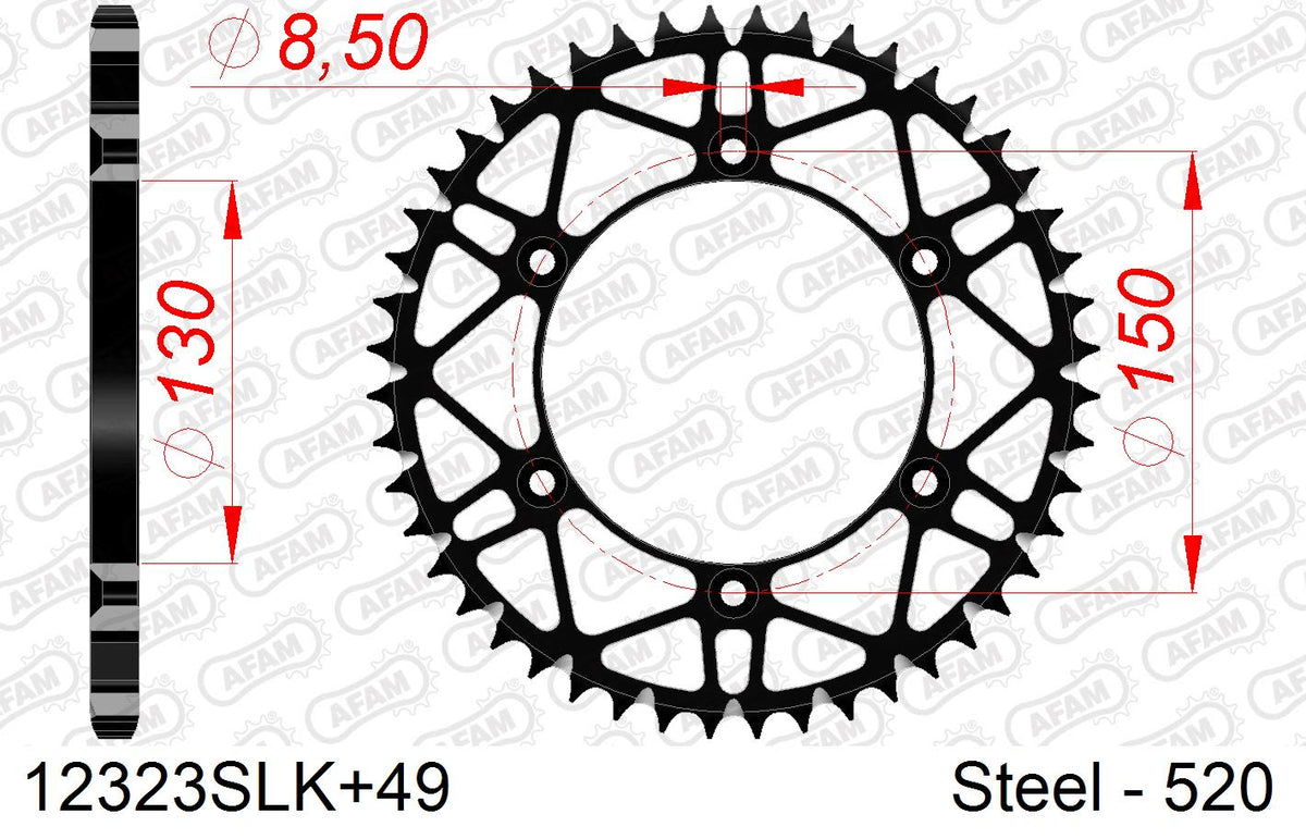 Corona AFAM 12323SLK+49 in acciaio passo 520 YAMAHA YZ 125 N,P 2022  -2023  