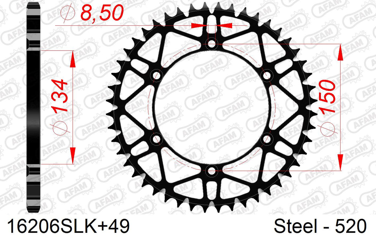 Corona AFAM 16206SLK+49 in acciaio passo 520 KAWASAKI KX 250 F 2011  -2012  