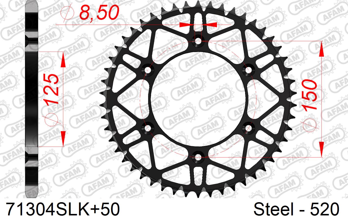 Corona AFAM 71304SLK+50 in acciaio passo 520 GAS-GAS EC 250 2021  -2023  