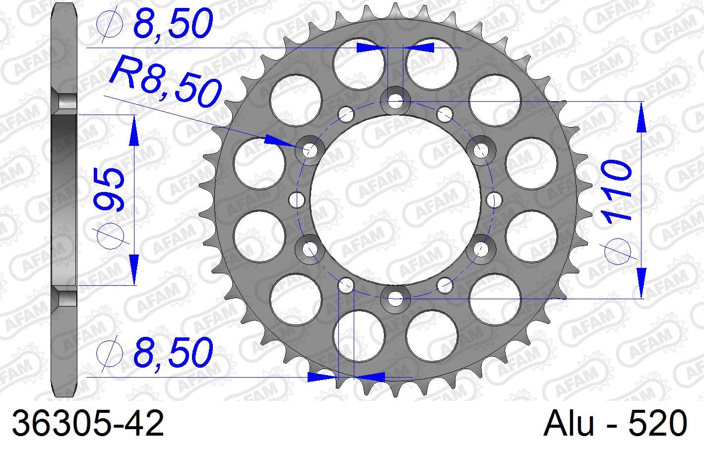 Corona AFAM 36305-42 in all. passo 520 APRILIA 280 CLIMBER 1994  -1996  