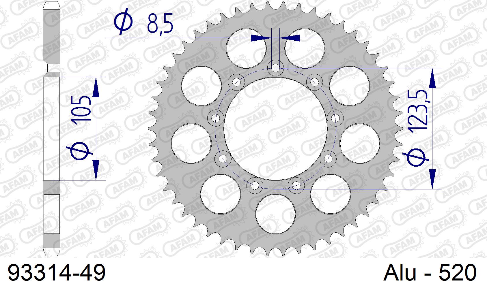 Corona AFAM 93314-49 in all. passo 520 T.M. MX 125 2012  -2020  