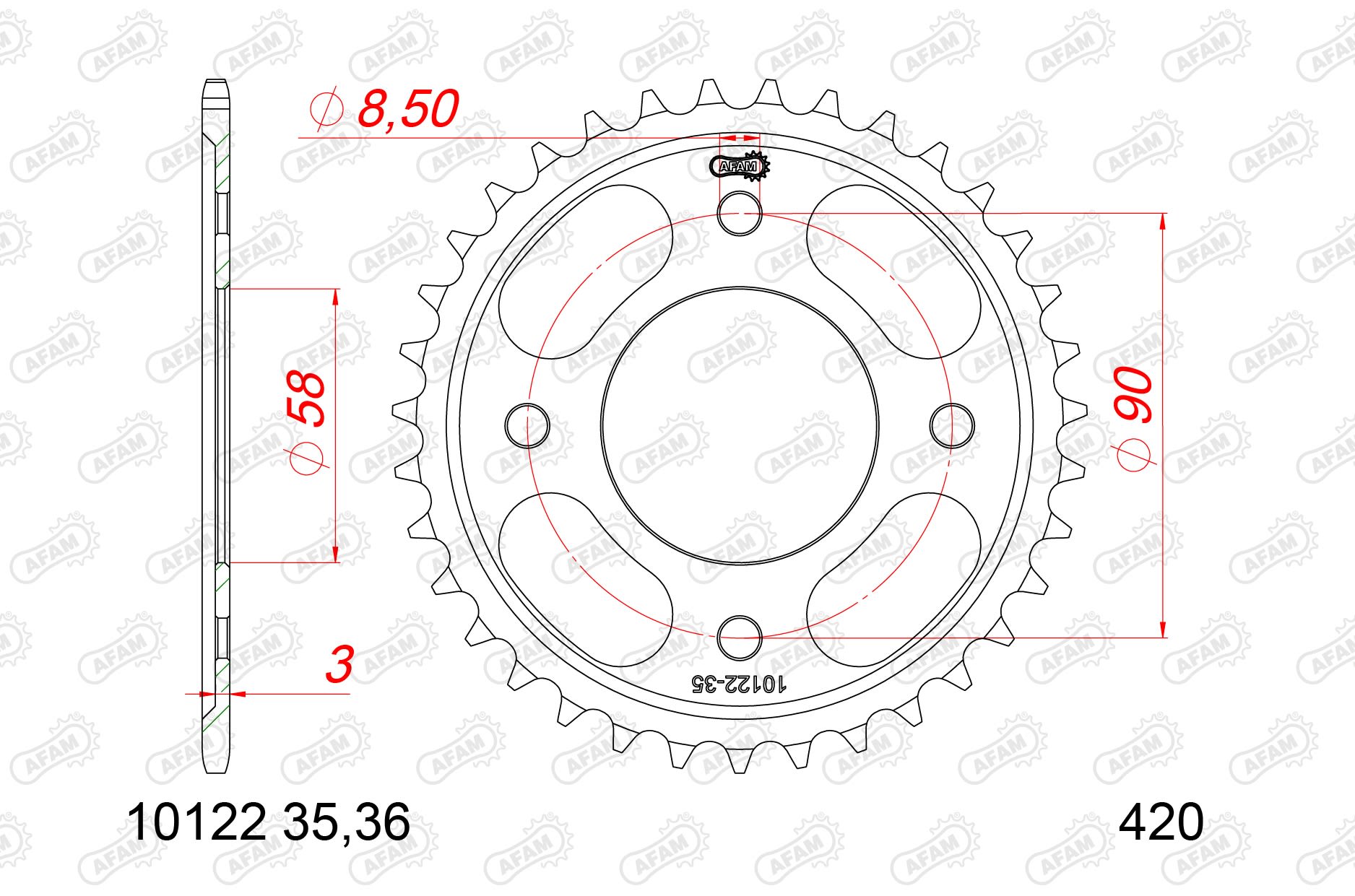 Corona AFAM acciaio10122-35 Passo 420 HONDA C 125 A SUPER CUB N 2022  -2023  