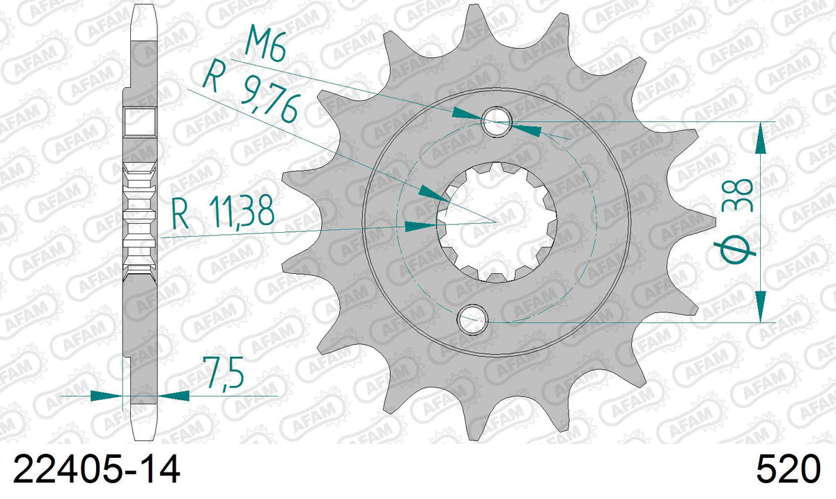 Pignone AFAM 22405-14 passo 520 KAWASAKI KSF 400 KFX400 2003  -2006  