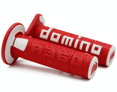 DOMINO Coppia manopole Off Road A360 120mm/123mm Rosso-Bianco, terminale chiuso