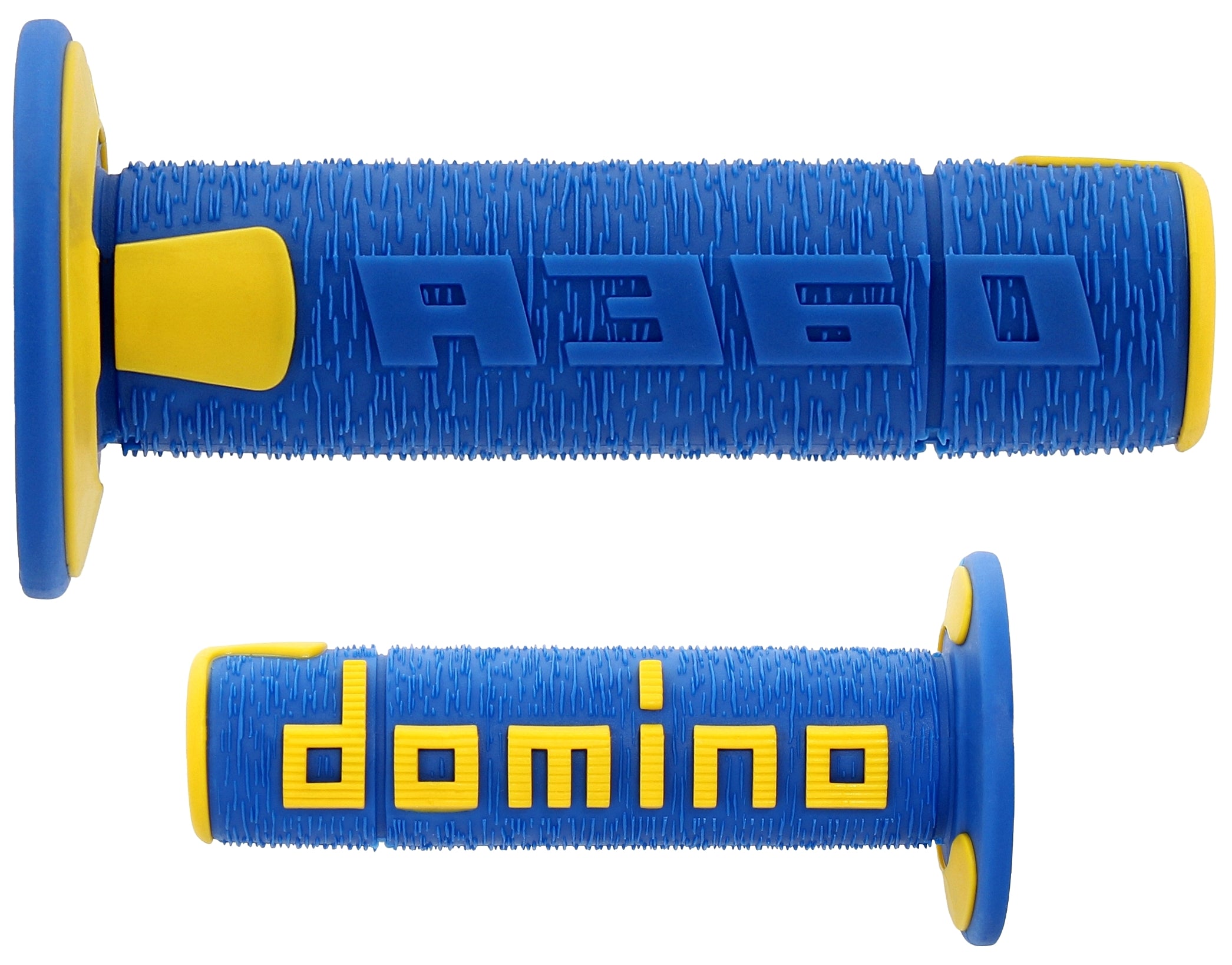 DOMINO Coppia manopole Off Road A360 120mm/123mm Blu-Giallo, terminale chiuso