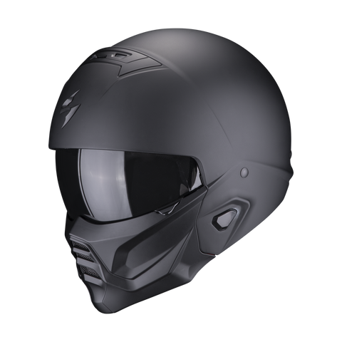 SCORPION EXO-COMBAT II Motorcycle and scooter jet helmet with detachable chin guard in Matt Black