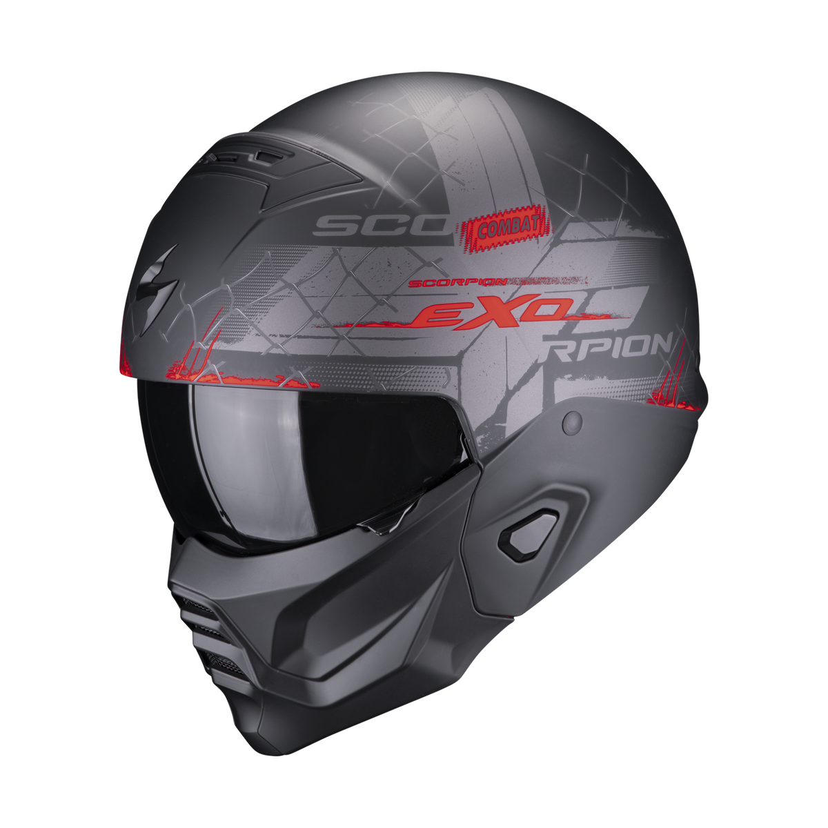SCORPION EXO-COMBAT II XENON Motorcycle and scooter jet helmet with detachable chin guard Black/Red
