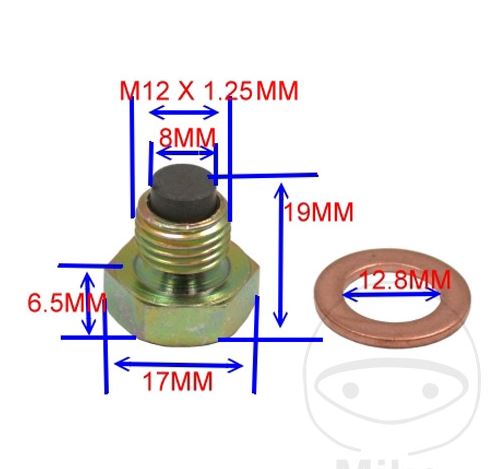 Tapón drenaje aceite magnético M 12x1,25 para Cagiva Suzuki