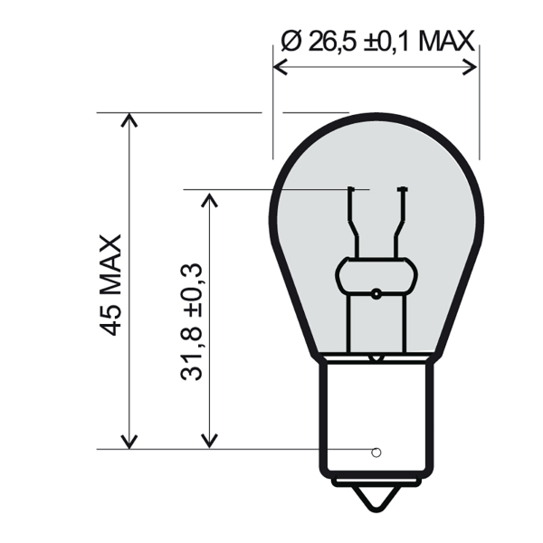 Lampadina RMS 12V 21W BA15S - arancio