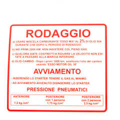 Adesivo rodaggio RMS Classic Piaggio Vespa Rally 180-200cc 610170M