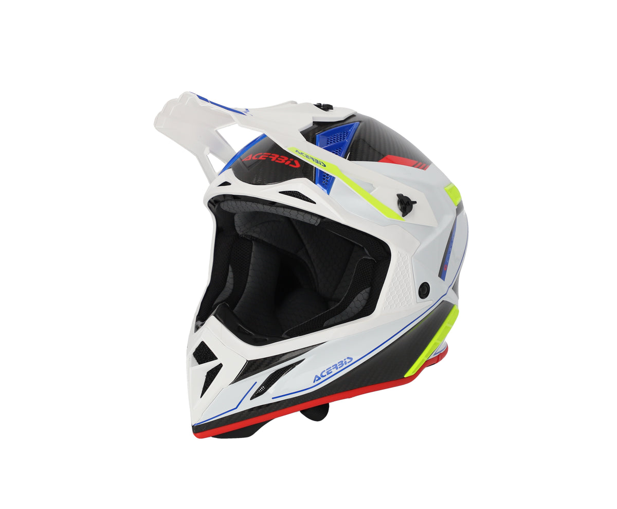 HELMET Cross / Enduro / Super Motard Acerbis STEEL CARBON 22-06 White/Black with Blue/Fluo Yellow/Red details 