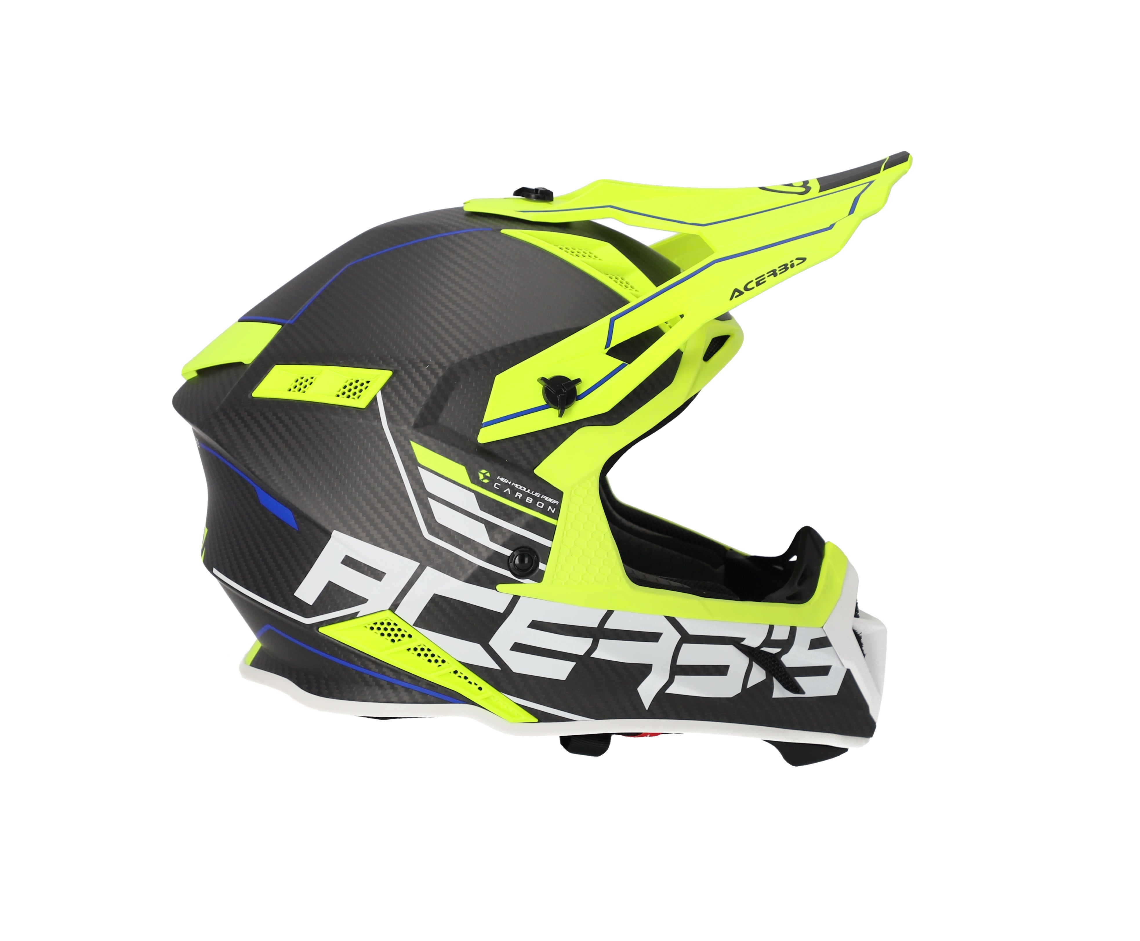 CASCO Cross / Enduro / Super Motard Acerbis STEEL CARBON 22-06 Nero/Giallo Fluo/logo Bianco dettagli Blu