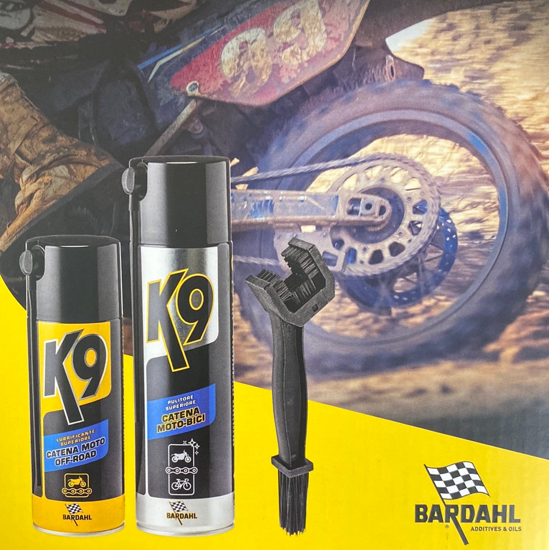 BARDAHL kit pulizia catena moto, spray pulitore, spazzola e grasso catena -  Off-Road